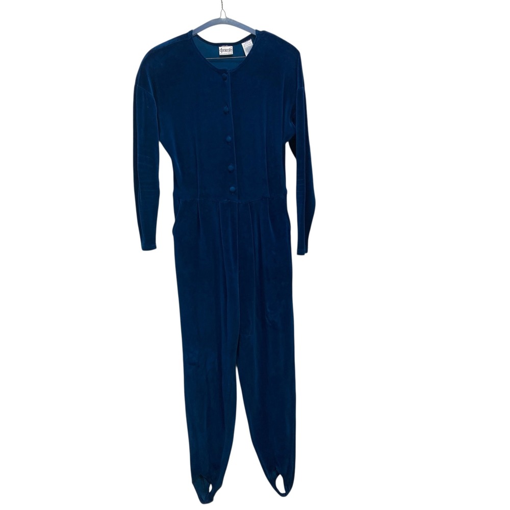 VTG Elements Spiegel Teal Blue Velvet Stirrup Jumpsuit Women's S